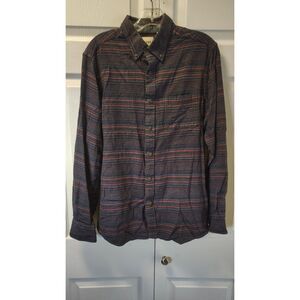 ROWM Medium Long Sleeve Button Down Shirt Striped Charcoal Burgundy Flannel